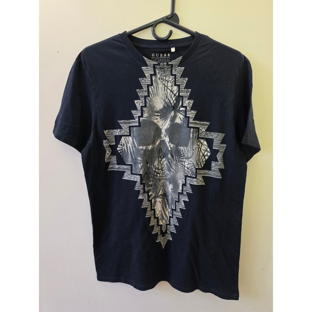 Men's Guess Los Angeles Mens Black Graphic Skull Palm Diamond T-Shirt Medium - Picture 1 of 11